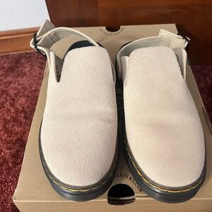 Dr. Martens Beige Suede Slip-On Shoes